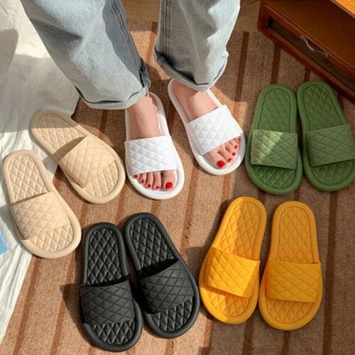 Women Home Shoes Female Slides Summer Checkered Indoor Sandals Slippers Flat Slippers Solid Color Bathroom Anti-slip Slippers