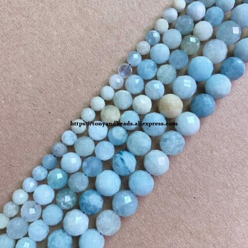 2lots more 10% off ! Semi-precious Stone Diamond Cuts Faceted AA Quality Mixed Aquamarine 7" Round Loose Beads 6 8 10 mm