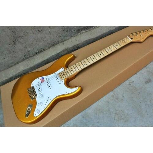 High quality FDST-1037 gold color solid body with white pickguard maple fretboard electric guitar, Free shipping