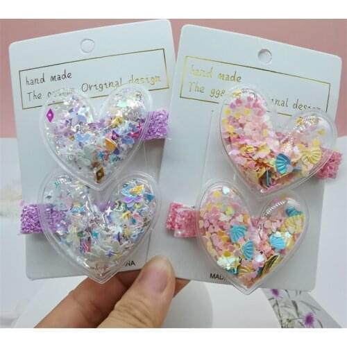 2pcs Glitter Heart/Shining Star Barrettes Clips Girls Hair Accessories Twinkle Paillette Hairgrips Sequins Hairpin For Kids