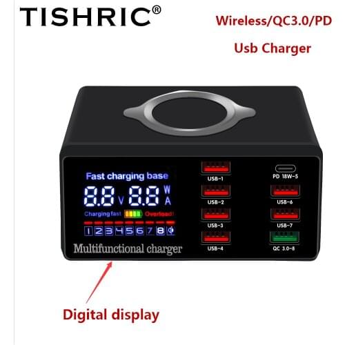 PD QC3.0 Usb Charger Adapter For Iphone 100W Quick Charge HUB Wireless Charger Socket Charging Station For xiaomi huawei Samsung