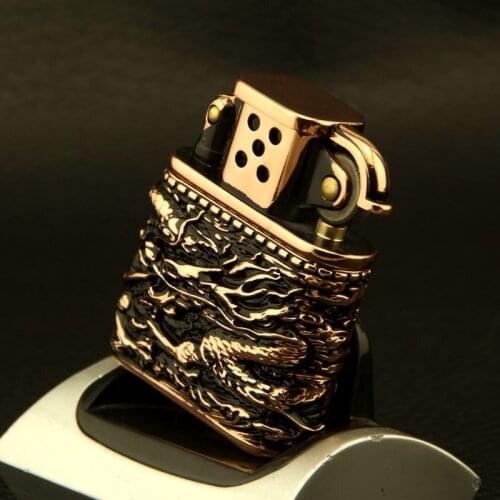 Helmet Dragon Rose Gold Black Pure Copper Shell Coal Oil Lighter Smoking Accessories for Weed Vintage Cool Lighter for Men