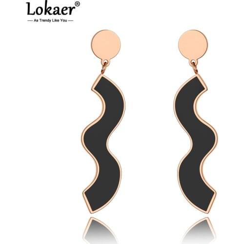 Lokaer Bohemia Design Stainless Steel Geometric Drip Glaze Earrings Jewelry Trendy CZ Crystal Party Earrings For Women E20171