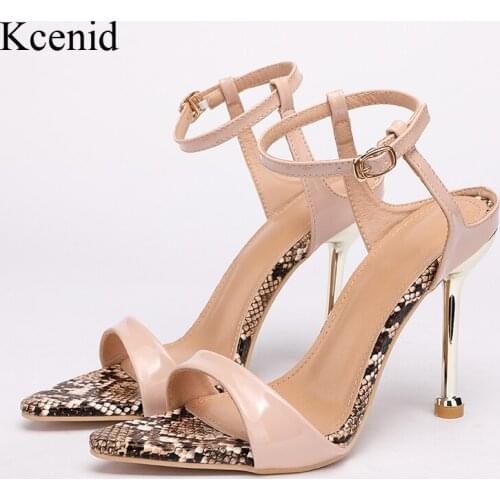 Kcenid Ankle Strap Women Sandals Summer Fashion Sanke Print High Heels Gladiator Sandal Shoes Peep Toe Party Dress Pump Shoes