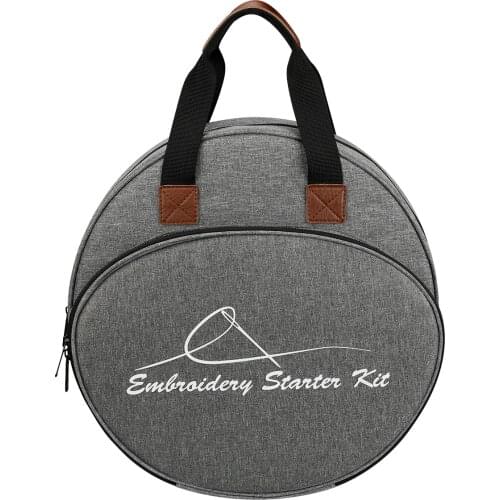 1 Piece 600d Oxford Cloth Gray Round Hand Embroidery Embroidery Thread Storage Bag Embroidery Pick-up Bag