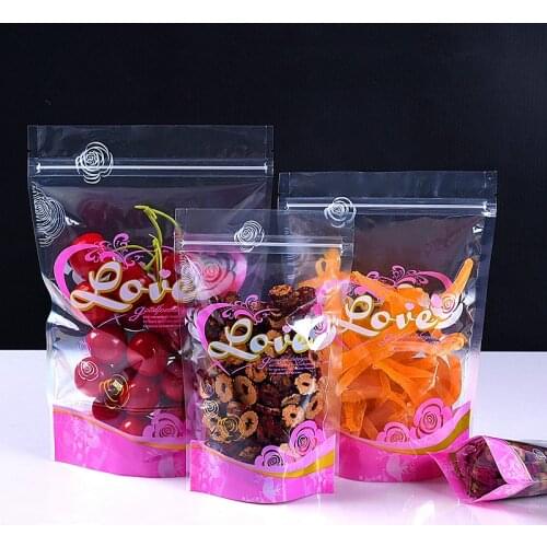 100pcs Stand up Lovely Clear Plastic Snack Gifts Packaging Bags Resealable Pink Beverage Juice Spice Fruit Heat Sealing Pouches