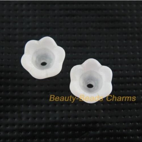 120 New Charms Acrylic Plastic Flower Spacer End Bead Caps White 10mm