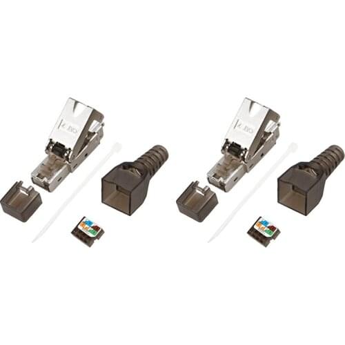 2PCS Cat7 Connector Rj45 Ethernet Plug Adapter Tool-Free Crimping Cat7 Shielded Metal Boot Network Ethernet Cable Plug
