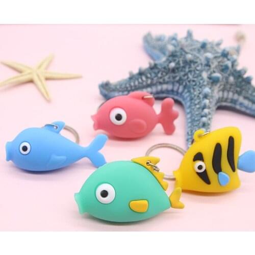 2pcs Silicone Cartoon Cute Colorful Ocean Small Fish Key Chain DIY Schoolbag Key Jewelry Accessory New Fashion
