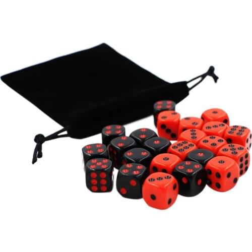 24 Pcs/set 16mm Dice Round Corner Point Dice Games Cube Party Board Game Black Red With Velvet Bag Funny Toy