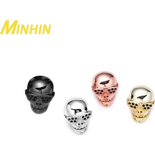 MINHIN 3Pcs Black CZ Inlay Eye Skull Copper Beads Scary Necklace Decoration Bead For Jewelry Bracelet Making DIY Accessories