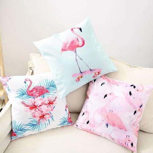 45X45cm Pink Flamingo Series Printed Square Cotton Cushion Cover Decorative Sofa Flamingo Cushion Pillowcase Throw Pillow Cover
