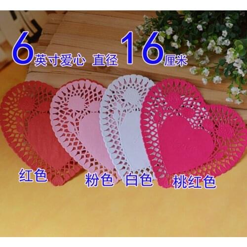 6inch heart red pink sweet table placemats lace paper doilies decoration papercrafts 100pcs/lot