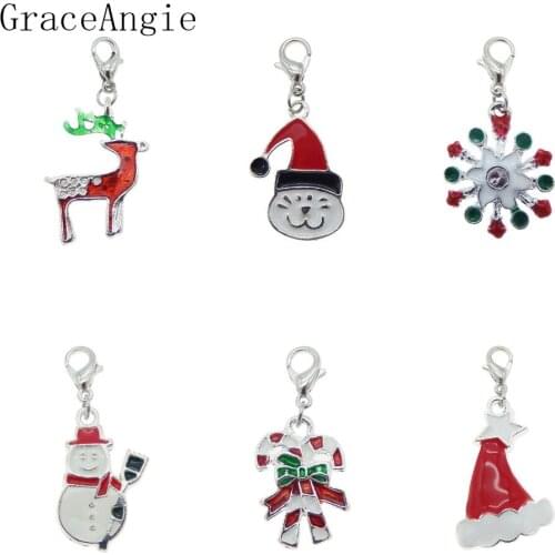 6pcs Christmas Pendant Gift Santa Claus Redd Hat Bell Snowflake Deer Animal Jewelry lovely Earring Findings With lobster clasp
