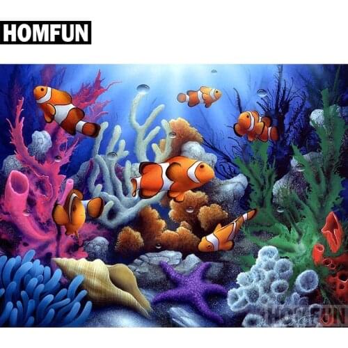 HOMFUN Full Square/Round Drill 5D DIY Diamond Painting "Ocean fish" Embroidery Cross Stitch 5D Home Decor Gift A06018