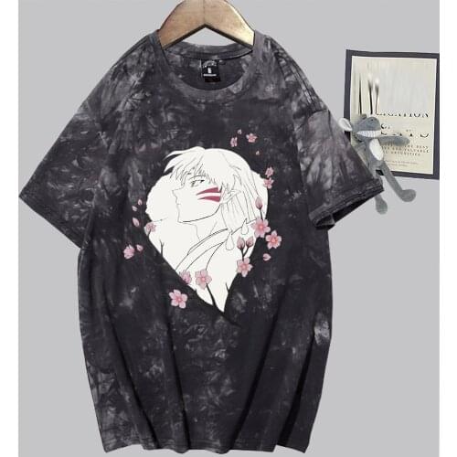 Anime InuYasha Female T-shirt Fashion Short Sleeve O-neck Tie-dye