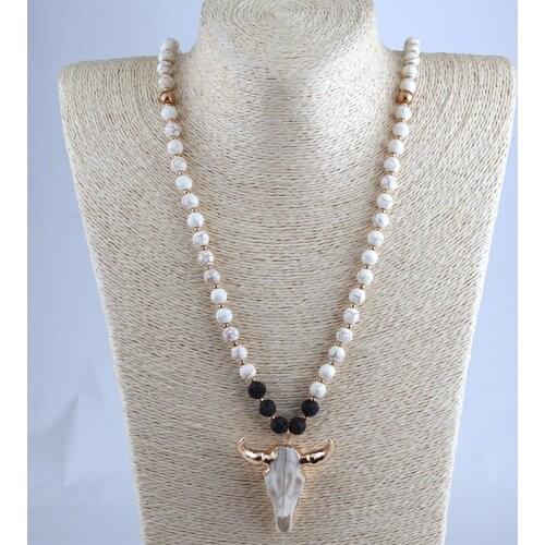 Free Shipping White & Lave Stone Horn Pendant Ethnic Necklace Bohemian Tribal Jewelry