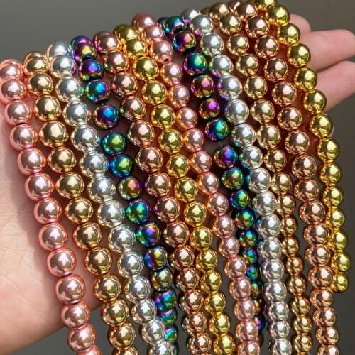 Natural Hematite Stone Beads Smooth Round Loose Spacer Beads For Jewelry DIY Making Bracelet Accessories 2 3 4 6 8 10mm 15