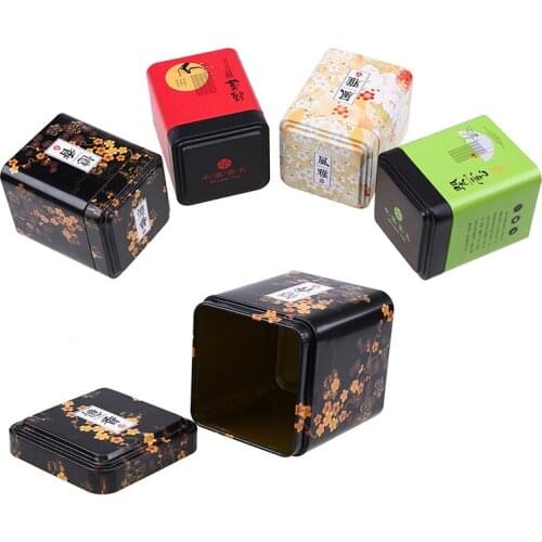 Tea Iron Box Mini Tin Storage Box Coffee Caddy Square Sealed Packing Canister Vintage Style Tea Tinplate Container Cans