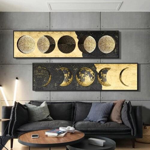 Modern Abstract Golden Moon Wall Art Picture Canvas Print Landscape Painting Moon Poster For Living Room Home Decor Wall Decor