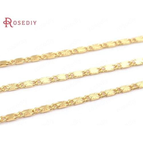 F640)1 Meter Width 1.7mm 24K Champagne Gold Color Plated Brass Necklace Chains High Quality Diy Jewelry Findings Accessories