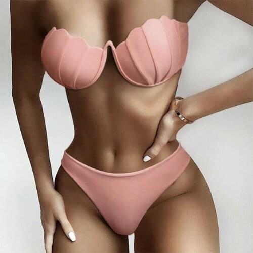 Misswim Bandeau micro bikini set Shell womens swimsuit solid High cut swimwear bikinis 2020 mujer Women bathing suit Beachwear