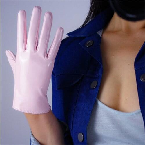 Patent Leather 21cm Short Gloves Short Simulation Leather Mirror Bright Skin Cherry Powder Light Pink QPFH21