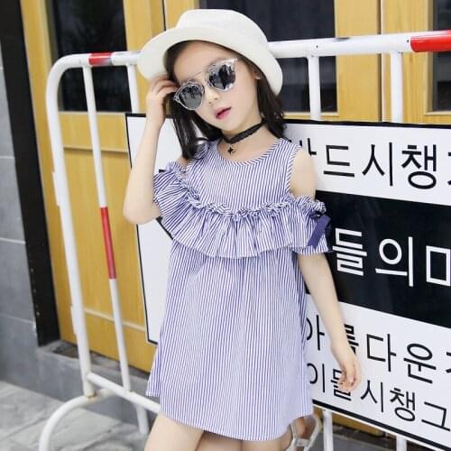 Girls sports striped lace dress summer female casual cute princess mini party Kids dresses for teen girls lolita style