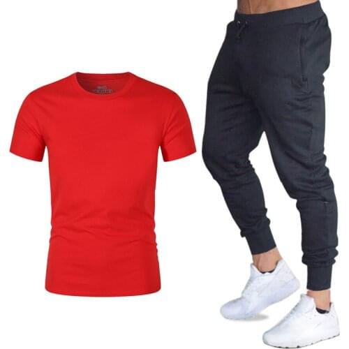 Summer T-shirt pants suit casual brand fitness jogging pants quick-drying breathable T-shirt hip-hop fashion mens sportswear