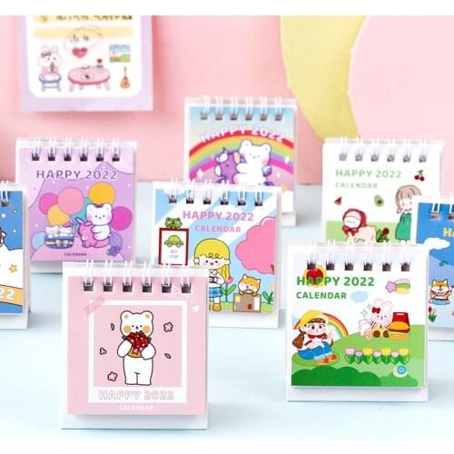 Mengtai 2022 Kawaii Honeyfriend Desktop Paper mini Standing Calendar Cute Rainbow Bear Stationery School Office Supplies