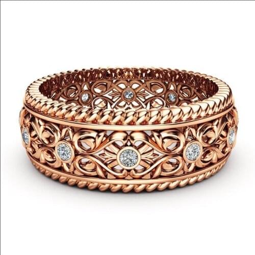 Milangirl Classic Double Row Micro Zircon Hollow Engraved Ladies Creative Party Ring Jewelry Womwn European and American Style