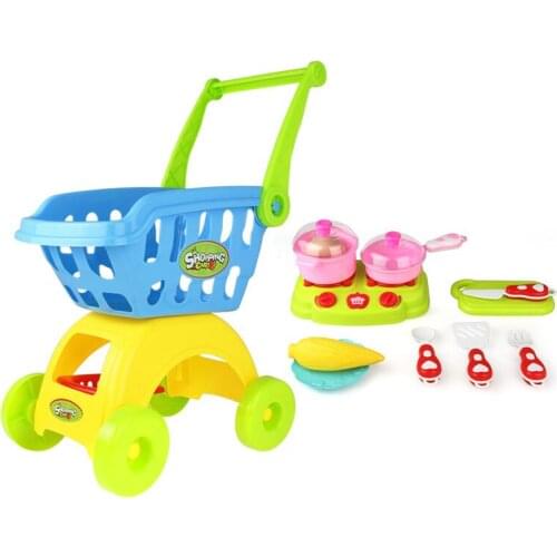 Simulation Mini Supermarket Shopping Cart Trolleys Kids Play House Toys Vegetables Fruit Kitchenware Set Children Birthday Gifts
