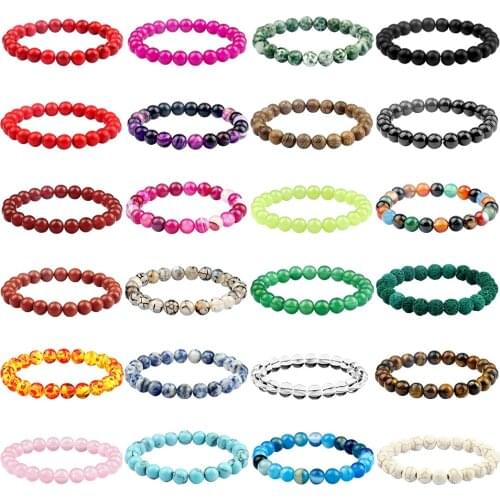 Prayer 8MM Natural Stone Bracelet Tiger Eye Wood Hematite Onyx Turquoises Beads Bracelets Women Yoga Bangles Jewelry Gift Friend