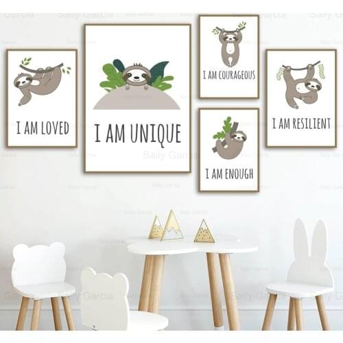 Cartoon Cute Animal Canvas Painting Sloth Alphabet Poster Art Wallpaper Craft Nursery Print Picture Decoration Home Bedroom