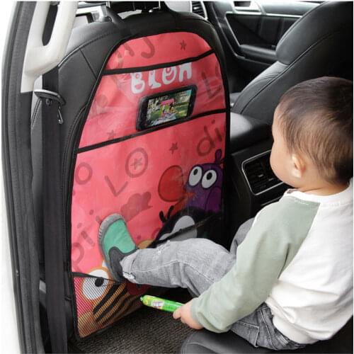 Cartoon Seat Cover Kid Cute Car Seat Back Cover Protector for Kids Childrens Anti-Kick Mat Touch Screen Storage Bag Waterproof
