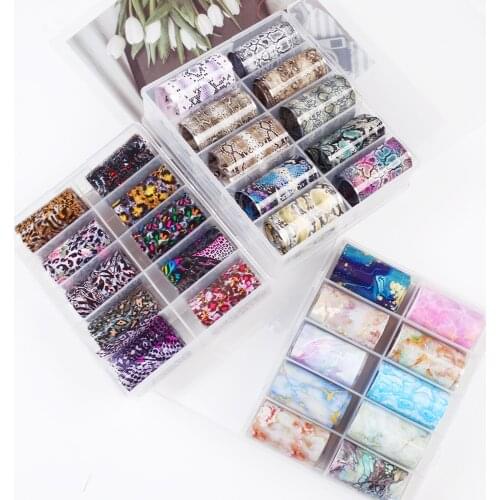 10pcs/Box Holographic Nail Art Foils Set Gradient Starry Sky Paper Marble Shining Classic Design Slider for Nails Decorations