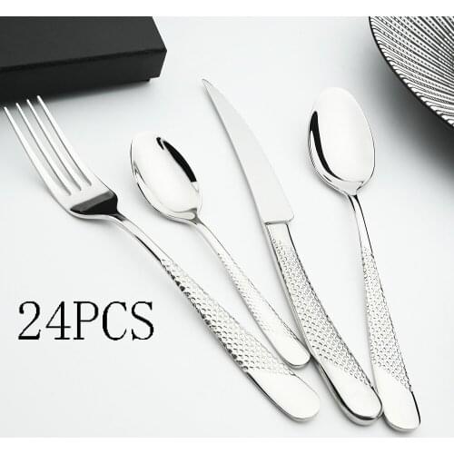 Sliver 24pcs/6set 304 Stainless Steel Silverware Dinnerware Cutlery Set High Quality Western Tableware Dinne Knife Fork Spoons