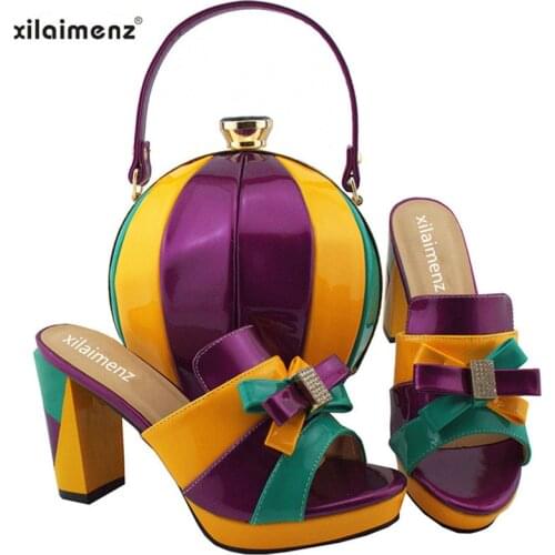 New shop 40% discount new arrival purple color elegant lady high heels sandal shoes and evening bag set nice matching for dress