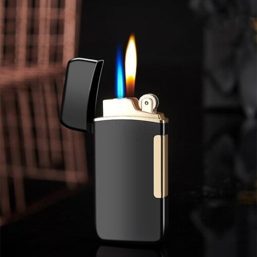 New dual flame conversion lighter inflatable straight windproof lighter metal grinding wheel matte texture 4 colors optional