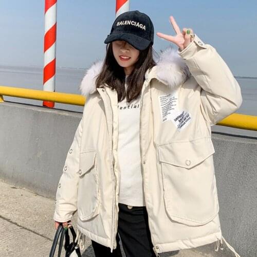 Casual Short Down Cotton Coat Female Loose Winter Cotton-padded Jacket 2021 New Women Fur Collar Hooded Parkas Outerwear