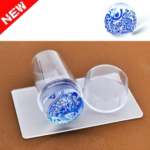 Transparent Silicone Head Nail Art Jelly Seal With Cover Stamps Stamping Nail Polish Nail Art Scraper DIY Tool With Matte Handle
