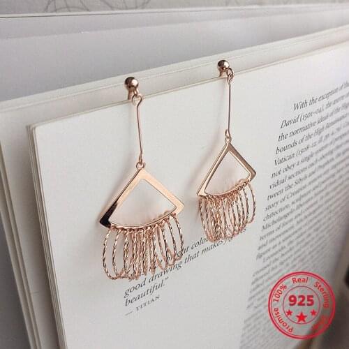 Pure 925 Silver Dangle Earrings European American New Design Creative Concise Rose Gold Geometric Drop Earrings Fine Jewelry