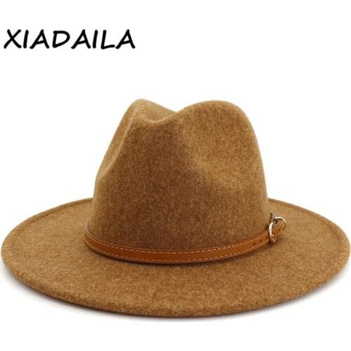 2020 winter fedora hats for women fashion Flat wide Brim Soft wool Jazz Fedora Hats for men Leopard goth top vintage wedding Hat