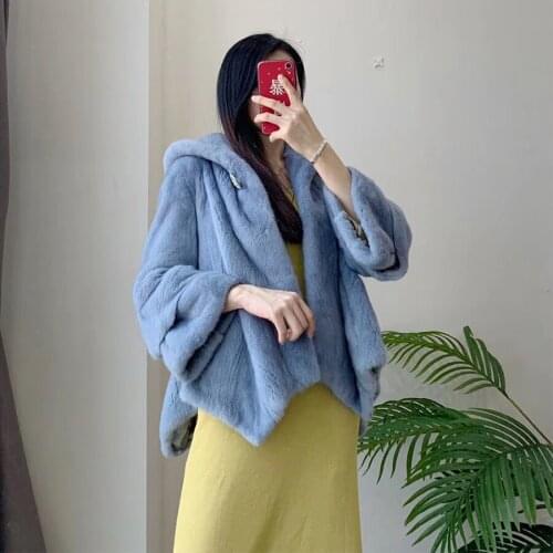 Imported Mink Fur Coats with hood short fashion 2019 new style Irregular hem fanshion warm for women winter real fur coat
