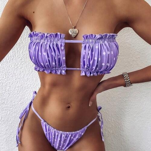 Sexy Solid Bikini 2021 Women Pleated Bandeau Swimsuit Female Low Waist Swimwear Women Beach Thong Bikini Set Bathing Suit Swim