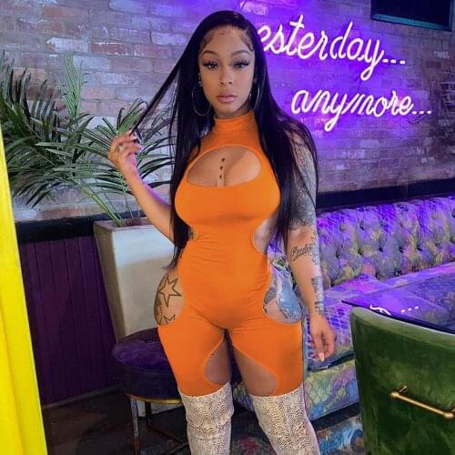 Sexy Bodycon Rompers Womens Jumpsuit Shorts Sleeveless Bodysuit Hollow Out Night Party Club One Piece Outfits Combinaison Female