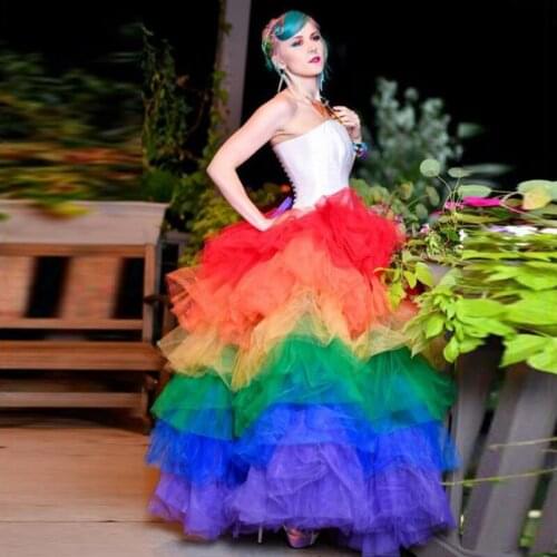 Special Designed Colorful Layered Long Tulle Skirts Ruffles Tiered Female Tutu Skirt Elastic Faldas Saia Custom Made Any Size