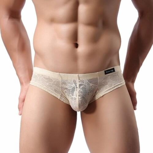 2XL Gay Micro Boxer Shorts Sexy Lace Transparent Sissy Men Underwear U-convex Pouch Slips Boxershorts Erotic Panties Male Trunks