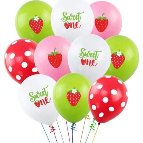 16pcs/lot Strawberry Birthday Balloons Sweet Summer Theme Party Decoration Sweet One Kids Party Supplies Girl Globos