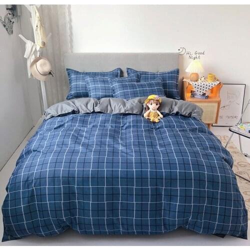 Japanese Bedding Sets,200x230 Duvet Cover Set With pillowcase Dark Blue Plaid 200x220 Quilt Cover ,220x240 King Size Blanket set